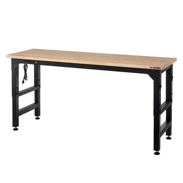 6' Husky Adjustable Height Solid Wood Top Workbench (Black)
