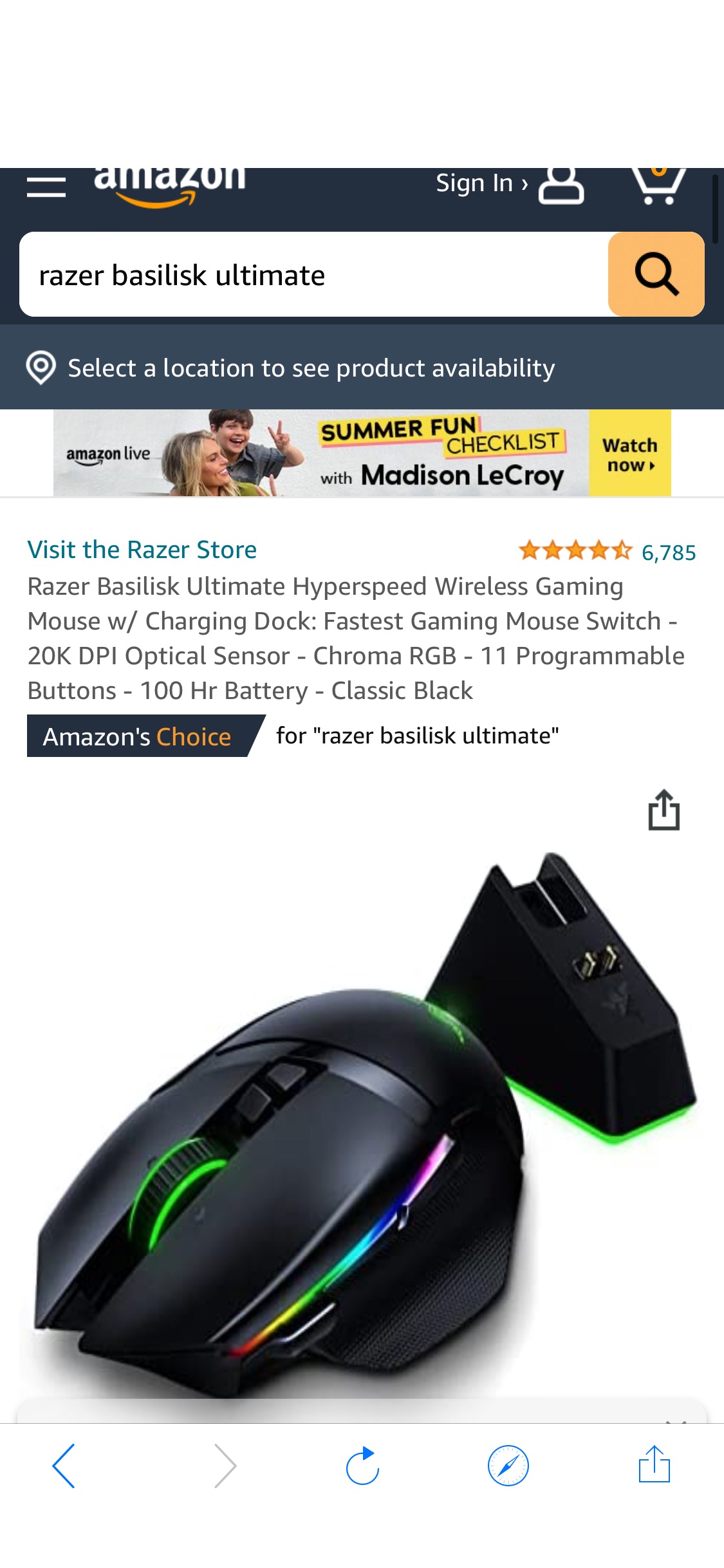 Razer Basilisk Ultimate Hyperspeed Wireless Gaming Mouse