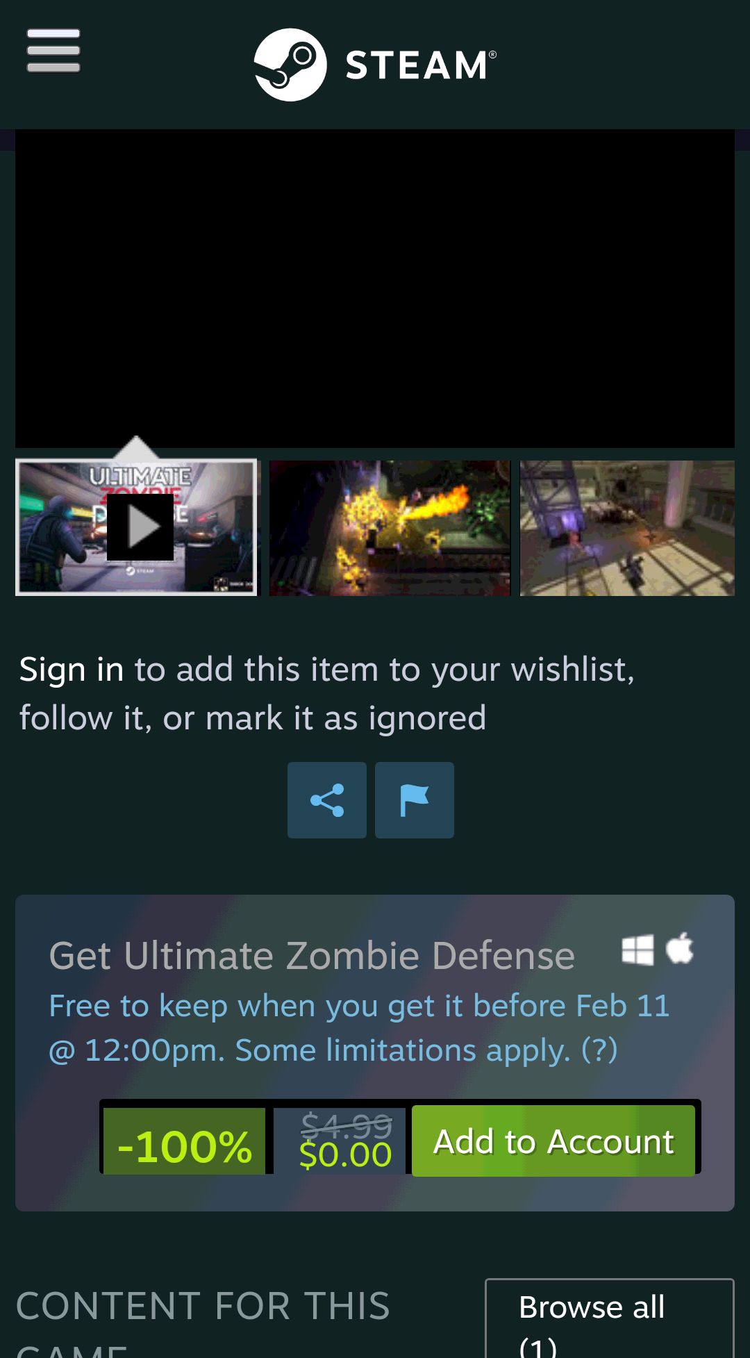 Save 100% on Ultimate Zombie Defense on Steam喜加一
