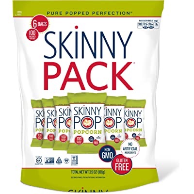 SkinnyPop 爆米花，不含麸质，不含乳制品，非转基因，健康零食，儿童万圣节零食，Skinny Pop 原创爆米花零食包，0.65 盎司独立尺寸零食袋（6 件）