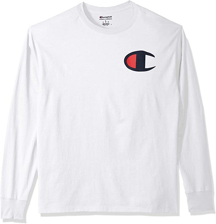Champion Men's Classic Jersey Long Sleeve Graphic T-Shirt, White/Big c Logo, Medium at Amazon Men’s Clothing store男款长袖T恤