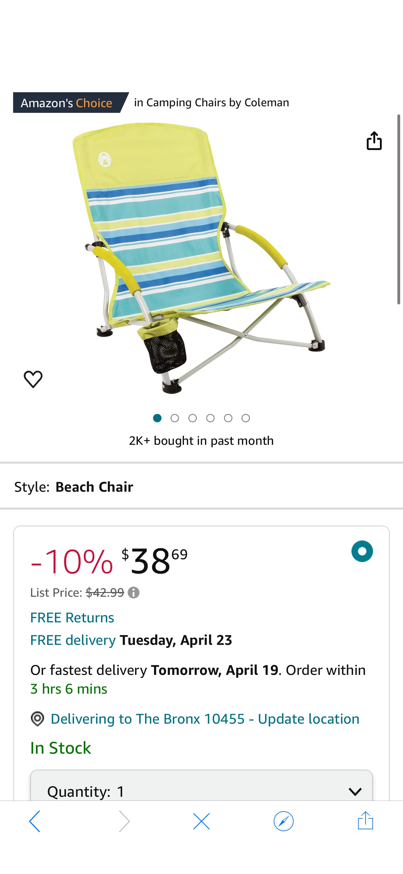 Amazon.com : Coleman Utopia Breeze Beach Chair, Lightweight & Folding Beach Chair with Cup Holder, Seatback Pocket, & Relaxed Design; 21-inch Seat Supports up to 250lbs : Sports & Outdoors