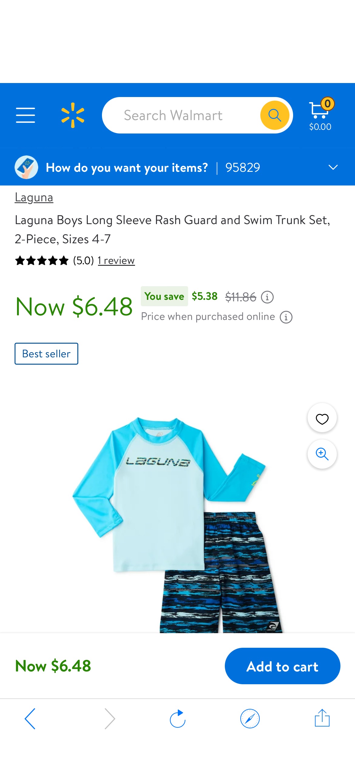Laguna Boys Long Sleeve Rash Guard and Swim Trunk Set, 2-Piece, Sizes 4-7 - Walmart.com男童泳衣