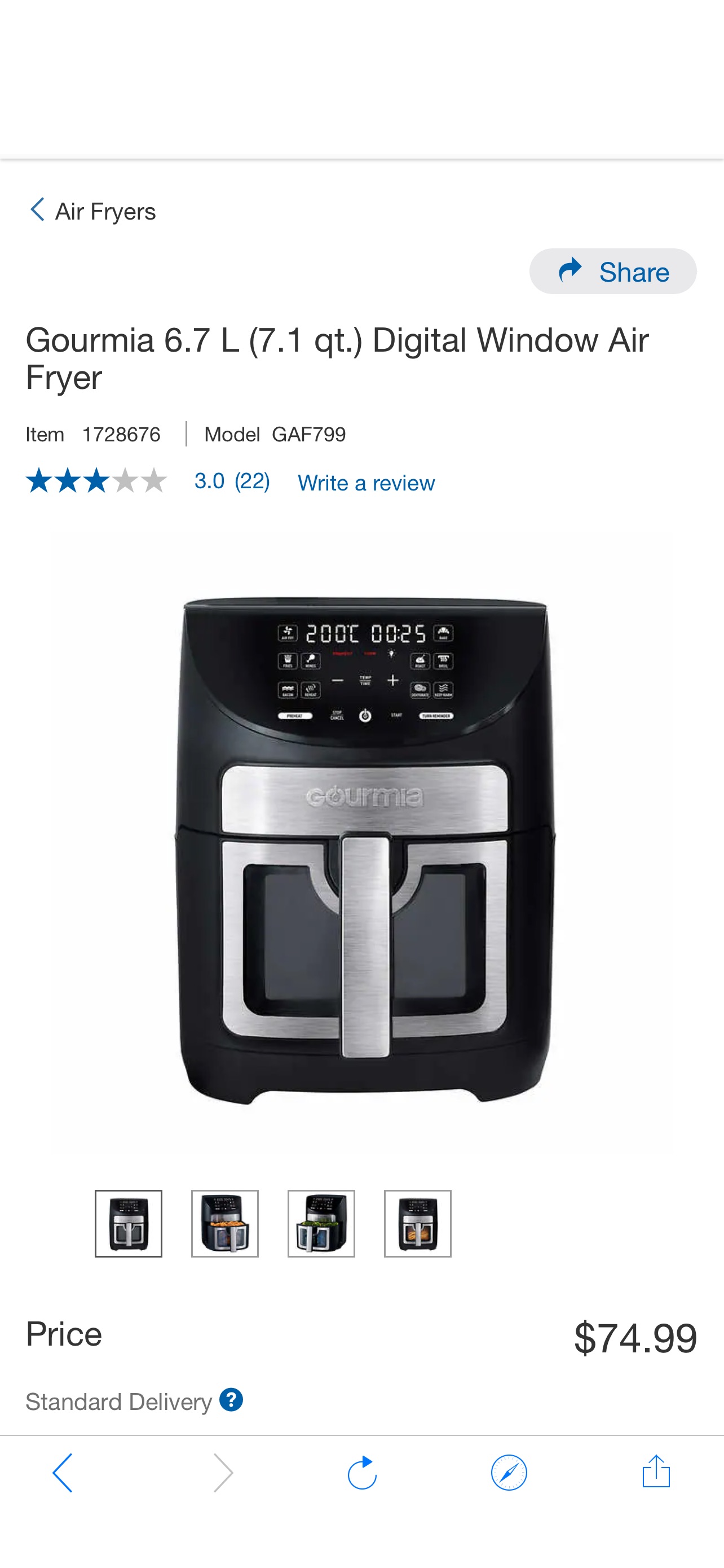 Gourmia 6.7 L (7.1 qt.) Digital Window Air Fryer | Costco