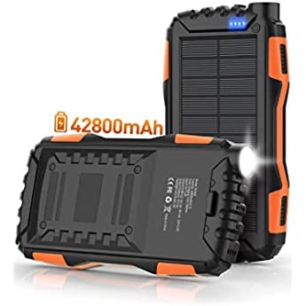 Amazon.com: Feeke Solar-Charger-Power-Bank - 36800mAh Portable Charger,QC3.0 Fast Charger Dual USB Port Built-in Led Flashlight and Compass for All Cell Phone and Electronic Devices
