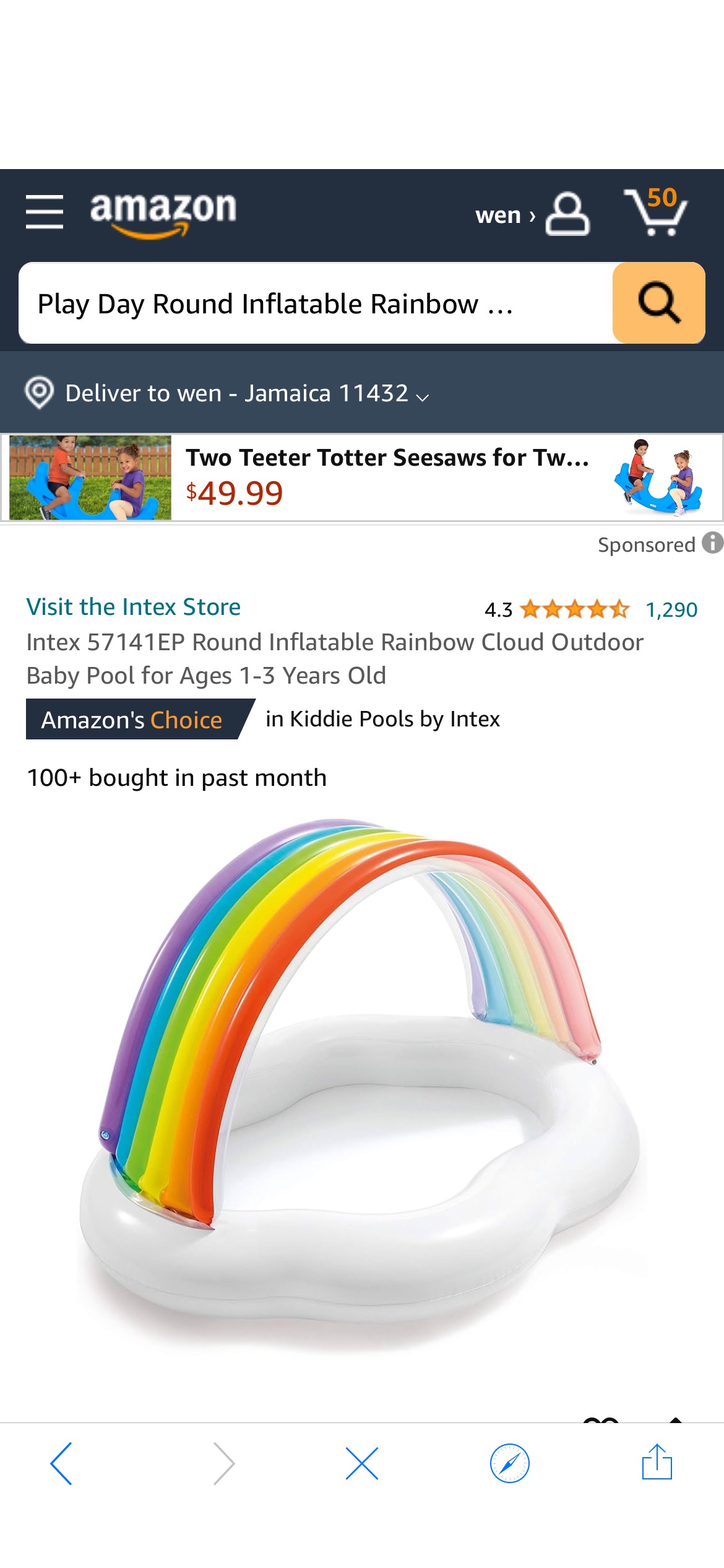 Amazon.com: Intex 57141EP Round Inflatable Rainbow Cloud Outdoor Baby Pool for Ages 1-3 Years Old : Toys & Games