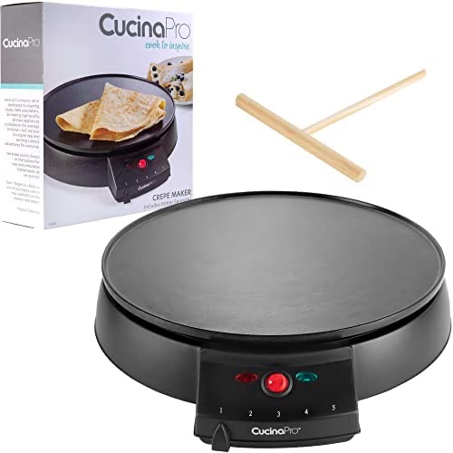 12" Griddle & Crepe Maker, Non-Stick Electric Crepe Pan with Batter Spreader and Recipe Guide- Dual Use for Blintzes Eggs Pancakes, Portable, Adjustable Temperature Settings, Electric Crepe Makers