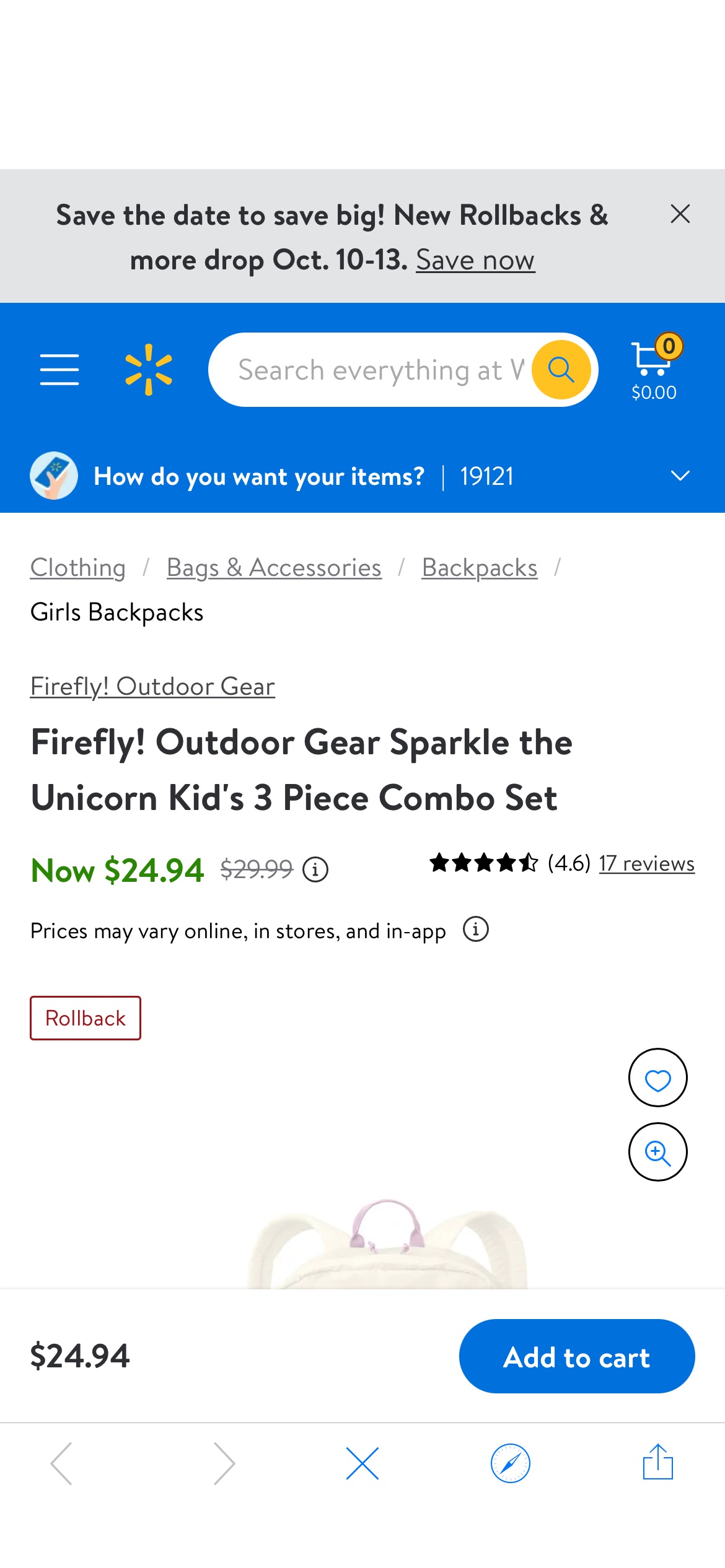 Firefly! Outdoor Gear Sparkle the Unicorn Kid's 3 Piece Combo Set - Walmart.com