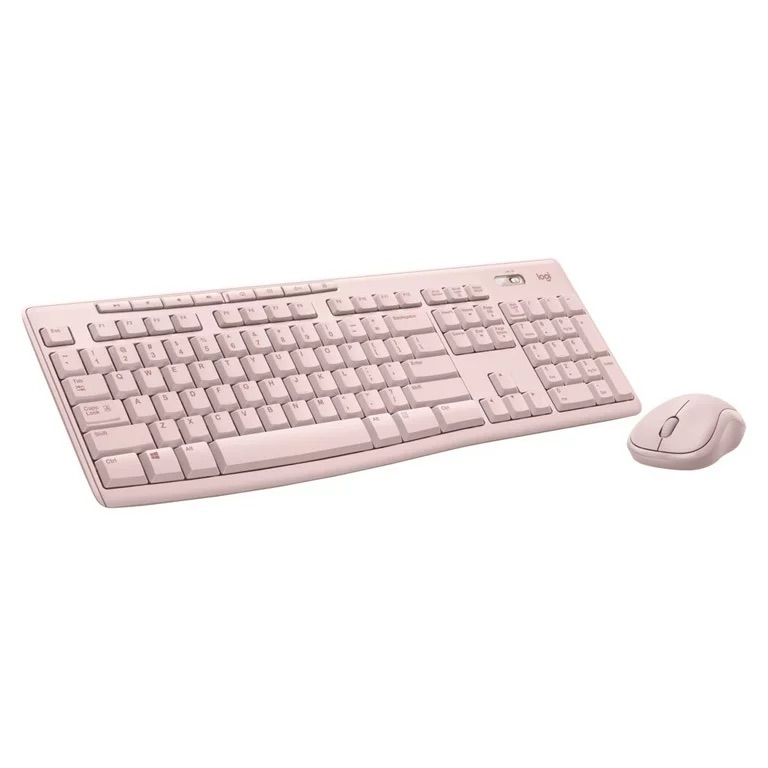 Logitech无线键盘和鼠标组合，2.4 GHz无线适用于Windows，玫瑰粉色。
