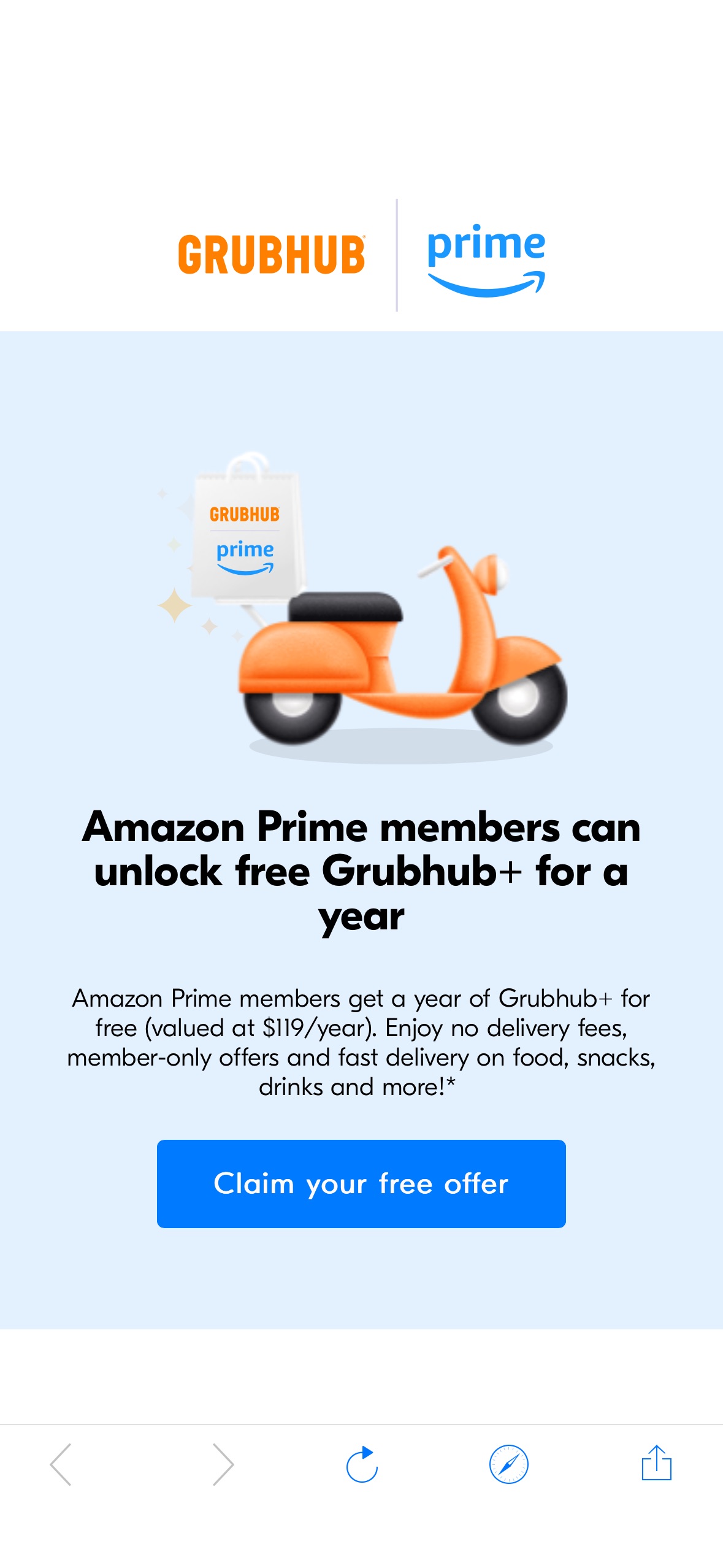 A亚马逊Prime会员可以领取一年GrubHub+会员