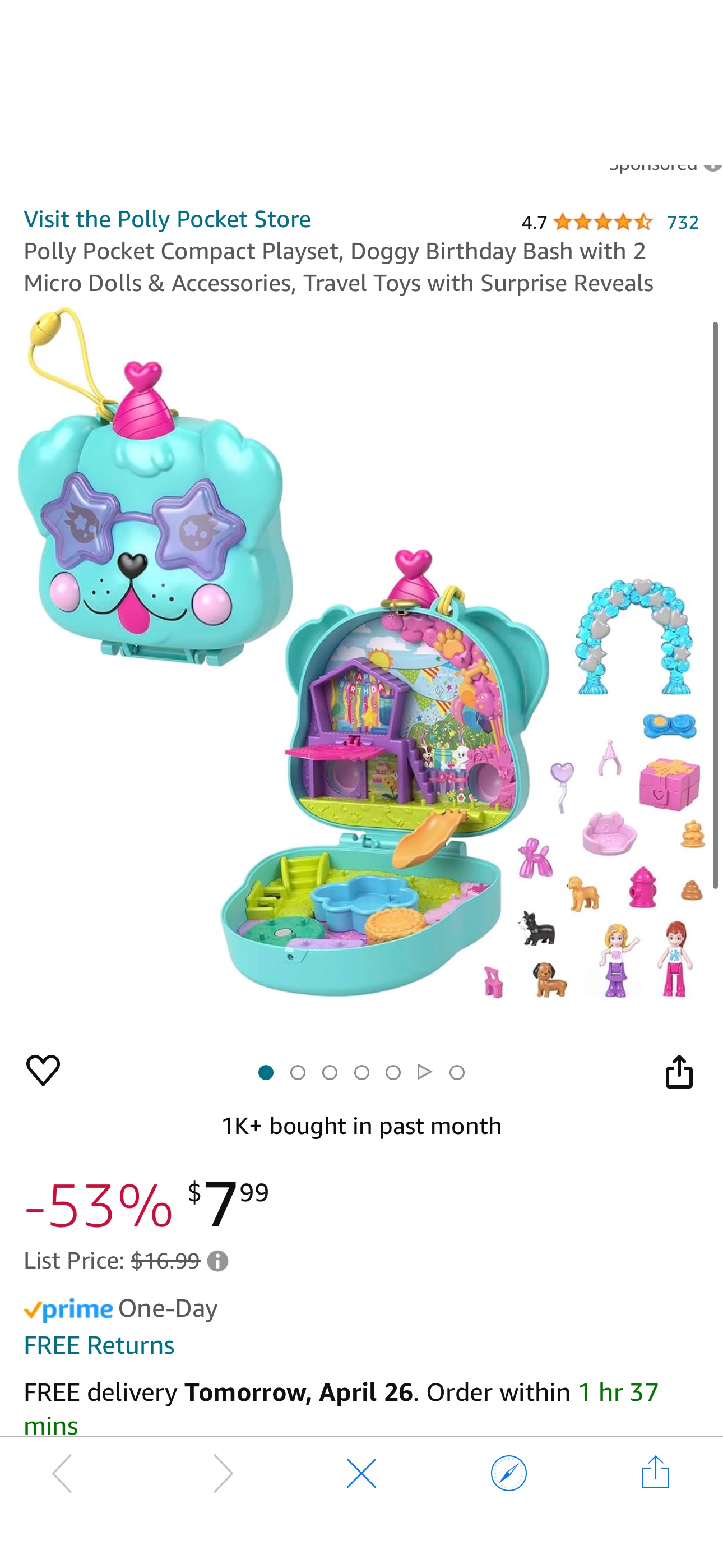 Amazon.com: Polly Pocket Compact Playset, Doggy Birthday Bash with 2 Micro Dolls & Accessories, Travel Toys with Surprise Reveals : Toys & Games