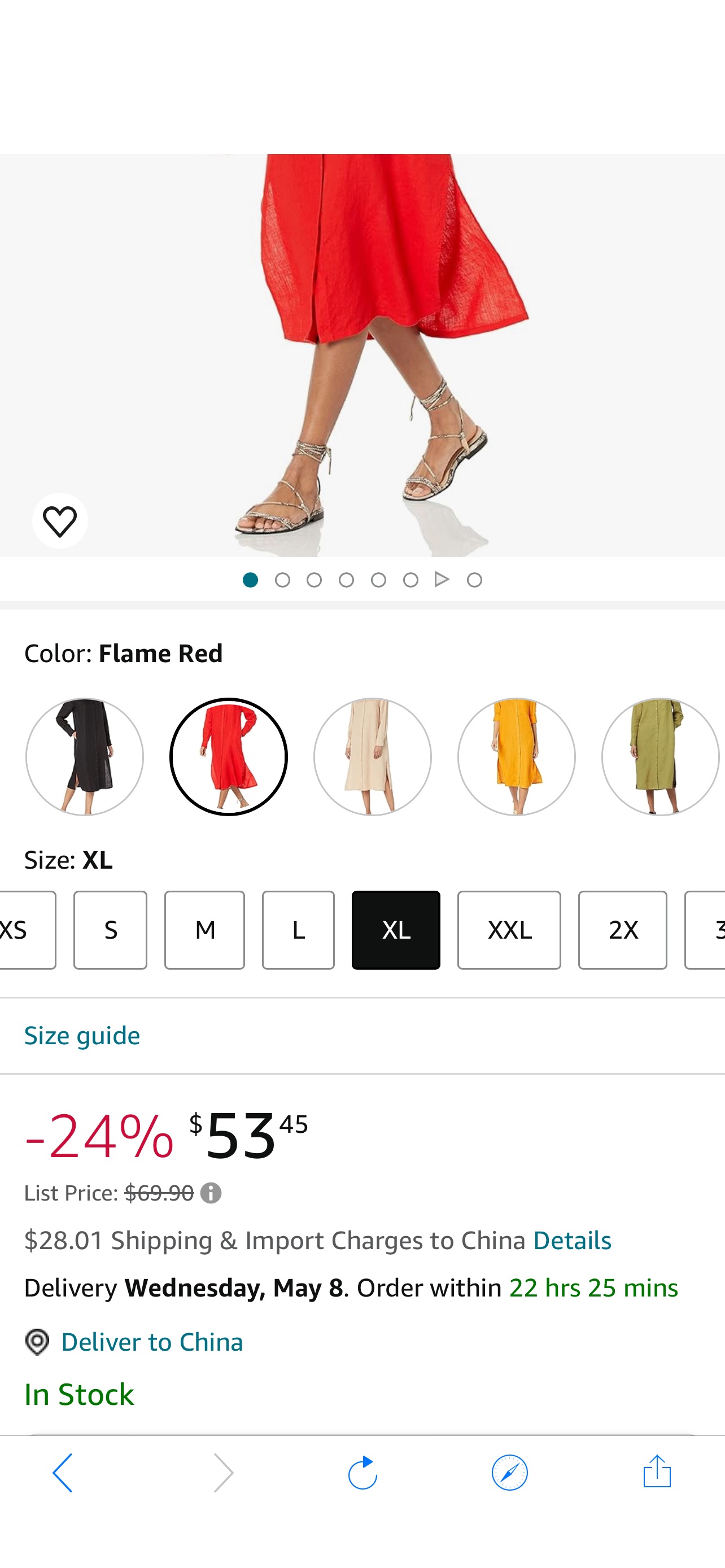 长裙The Drop Women's Fiona Relaxed Linen Midi Shirt Dress, Flame Red, 3X, Plus Size : Clothing, Shoes & Jewelry