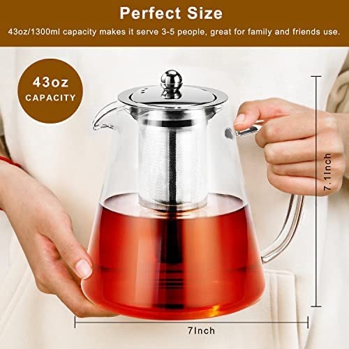 Amazon.com 现有 Molgree 大容量43oz/1300ml玻璃茶壶 带不锈钢滤芯 现价＄14.49（指导价＄28.99)。需用折扣码：5BB9QVI5