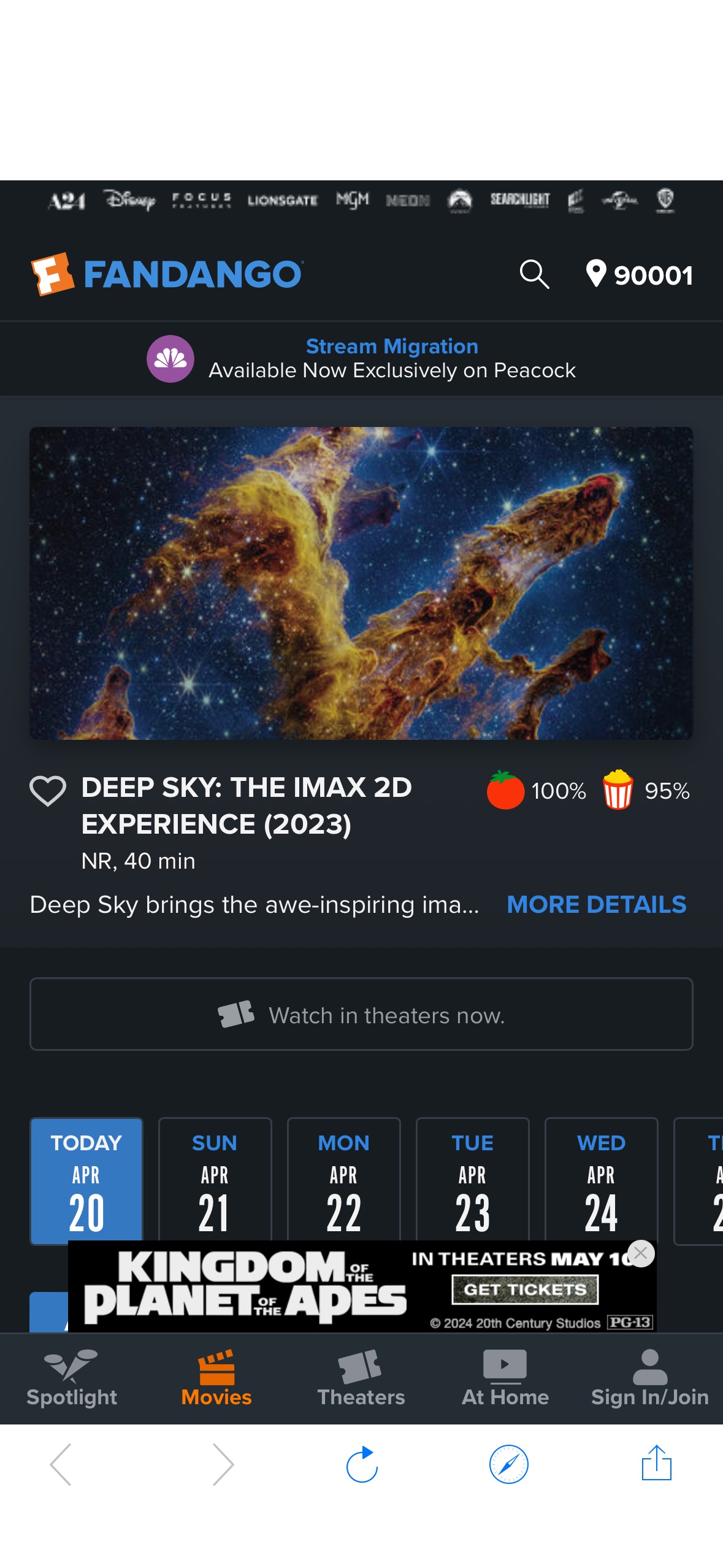 FREE Deep Sky Imax Movie Ticket
Get a FREE Deep Sky Imax Movie Ticket for a limited time! Just add one movie ticket to see DEEP SKY: THE IMAX 2D EXPERIENCE (2023) for any showing now through April 25 