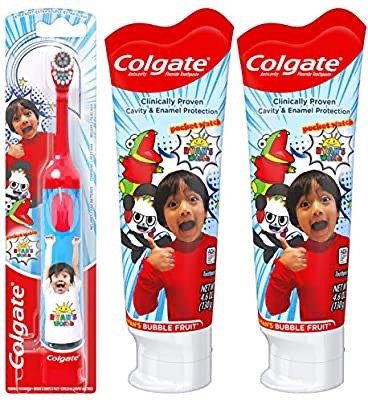 Colgate Kids Toothpaste Gel with Fluoride Twin Pack and Battery Powered Toothbrush Set,