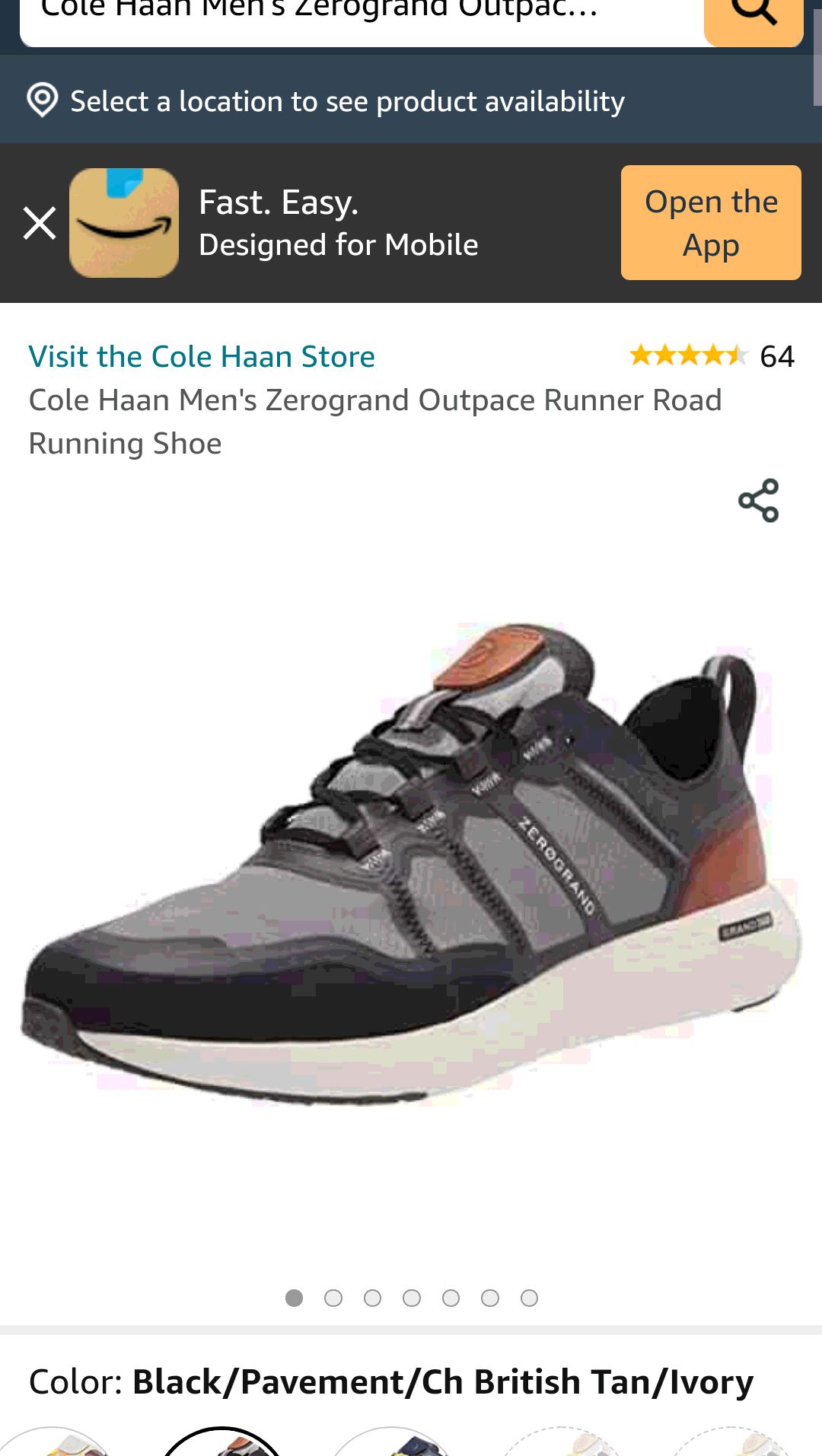 Cole Haan mens Zerogrand Outpace Runner Road Running Shoe, Black/Pavement/Ch British Tan/Ivory, 9.5 US | Road Running时尚男鞋