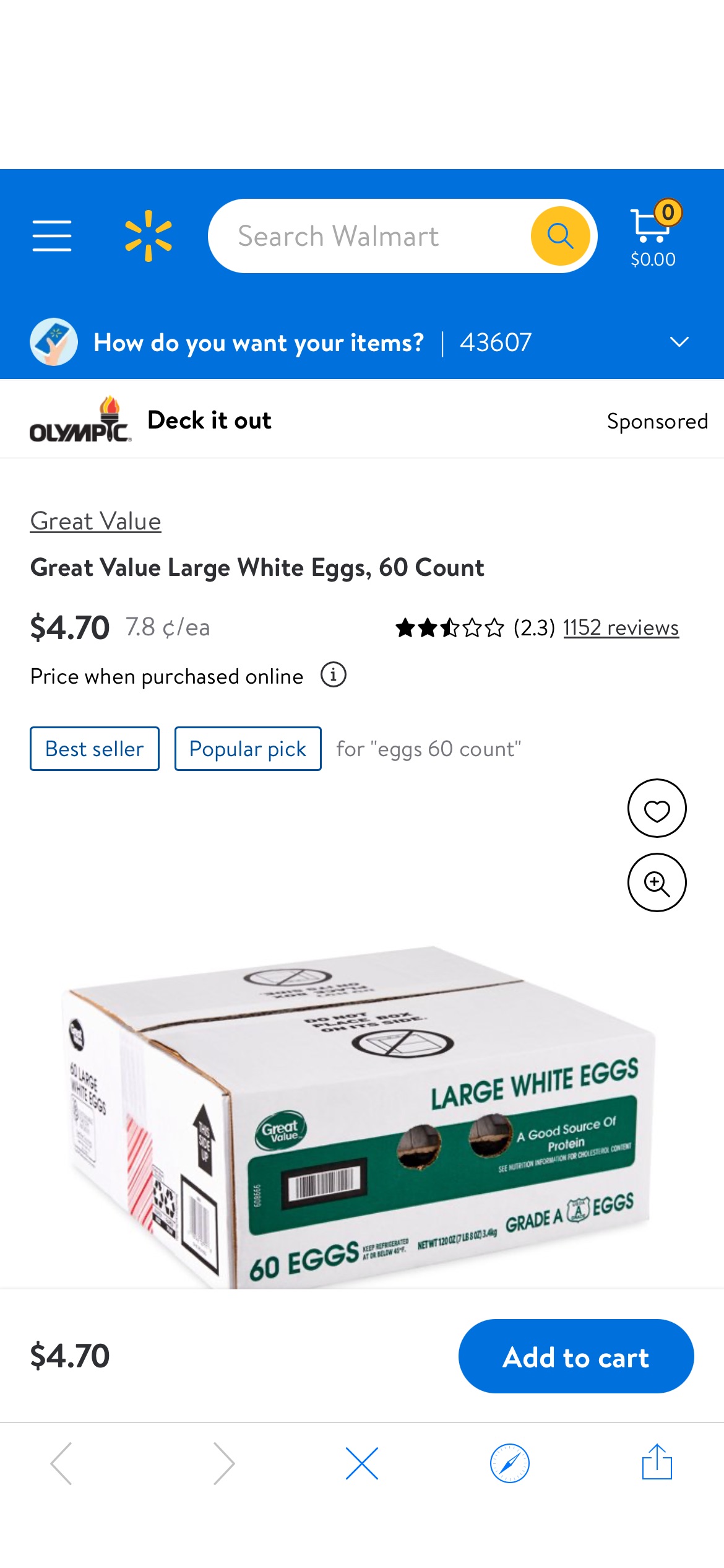 Great Value 沃尔玛自营牌Large White Eggs, 60 Count - Walmart.com