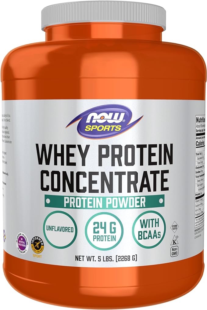 Amazon.com: NOW Sports Nutrition, Whey Protein Concentrate, 24 G With BCAAs, Unflavored Powder, 5-Pound : Health & Household