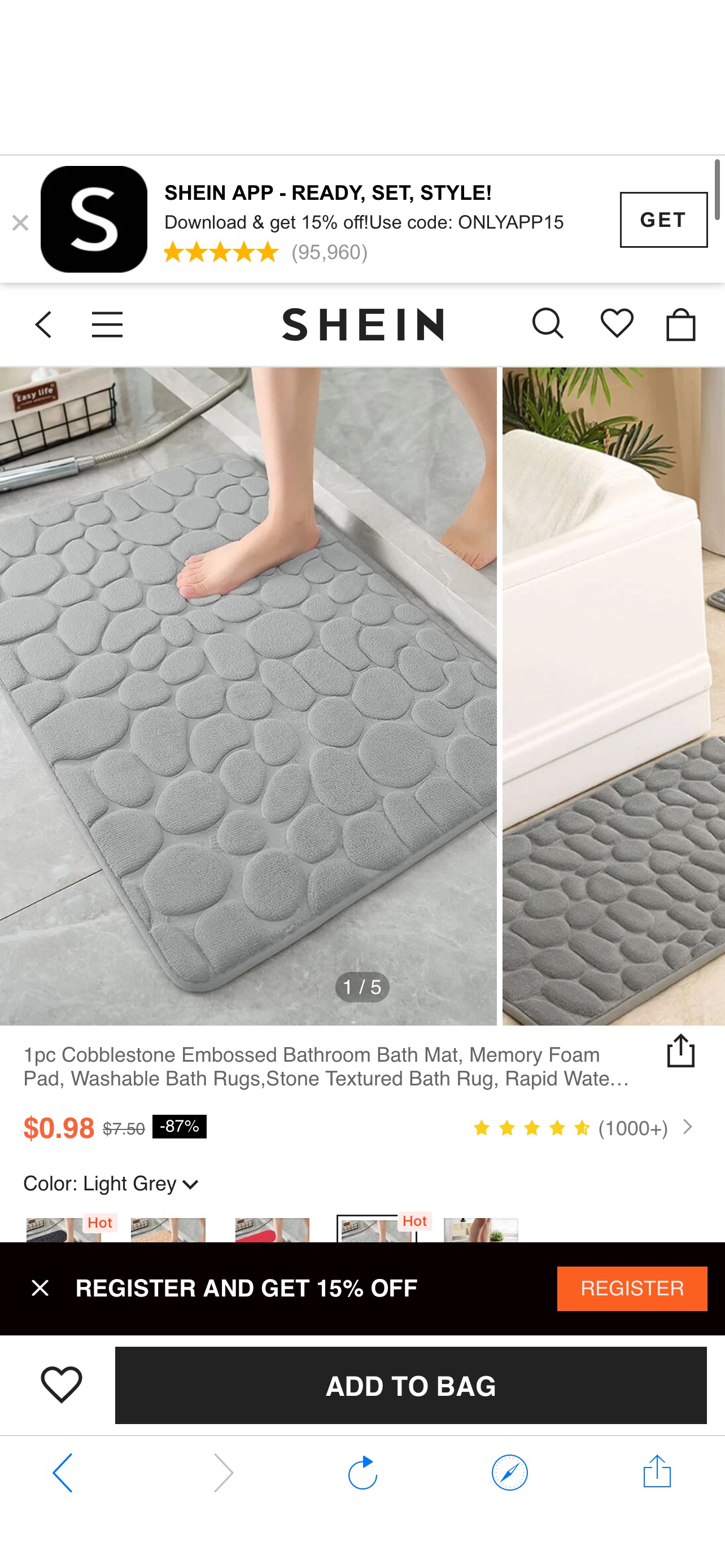1pc Cobblestone Embossed Bathroom Bath Mat, Memory Foam Pad, Washable Bath Rugs,Stone Textured Bath Rug, Rapid Water Absorbent, Non-Slip, Washable, Thick, Soft And Comfortable Carpet For Shower Room