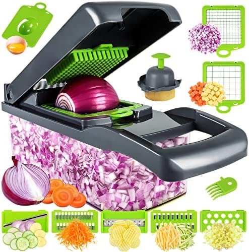Amazon.com: Fullstar Vegetable Chopper - Spiralizer Vegetable Slicer - Onion Chopper with Container - Pro Food Chopper - Black Slicer Dicer Cutter - 4 Blades