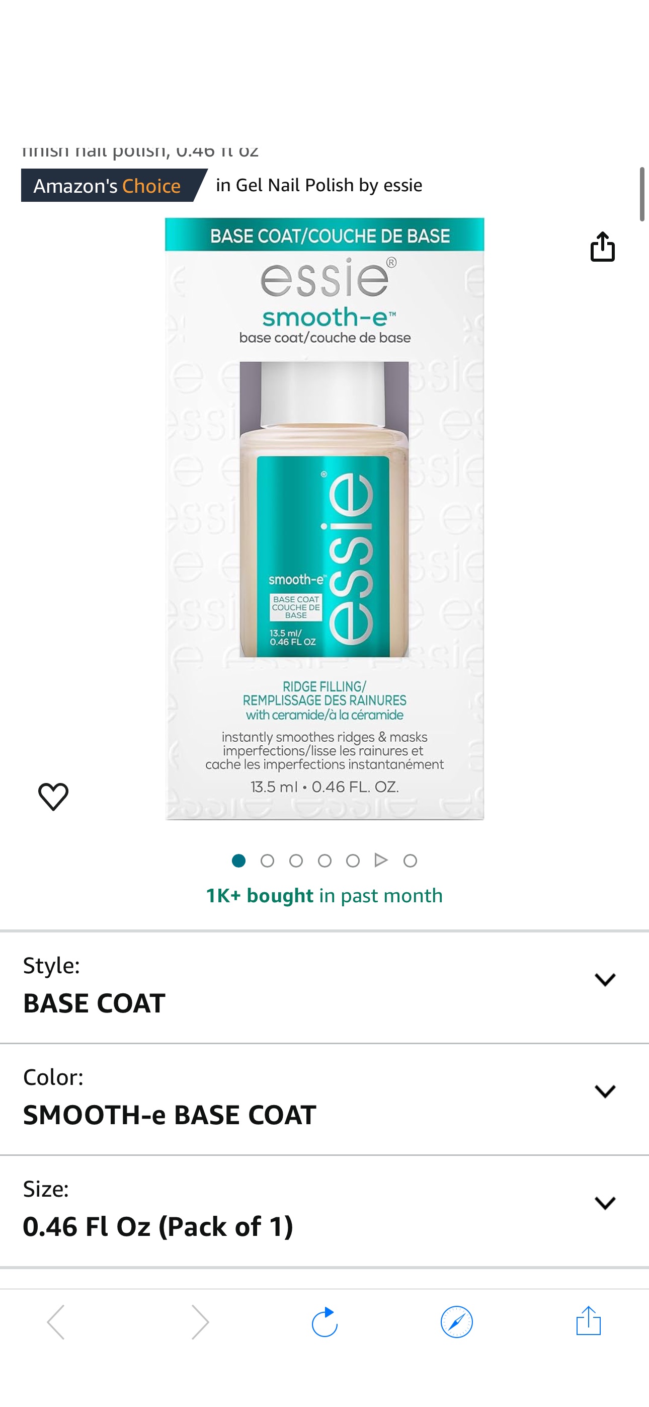 Amazon.com : essie Nail Care, 8-Free Vegan, Smooth-E Base Coat, smoothing sleek finish nail polish, 0.46 fl oz : Beauty & Personal Care