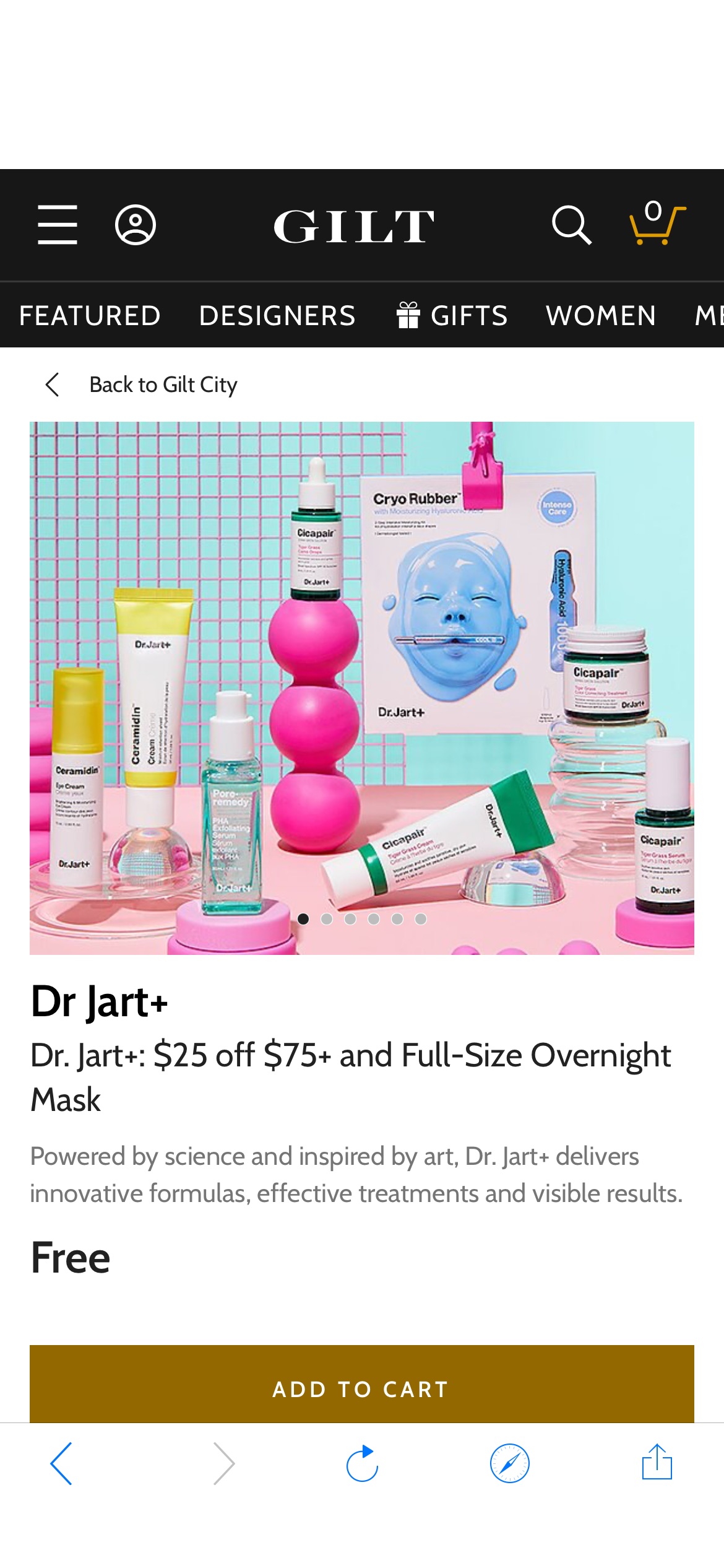 Dr. Jart+: $25 off $75+ and Full-Size Overnight Mask / Gilt现有Dr. Jart+官网消费满$75减$25 优惠券领取，并送一件正装礼品