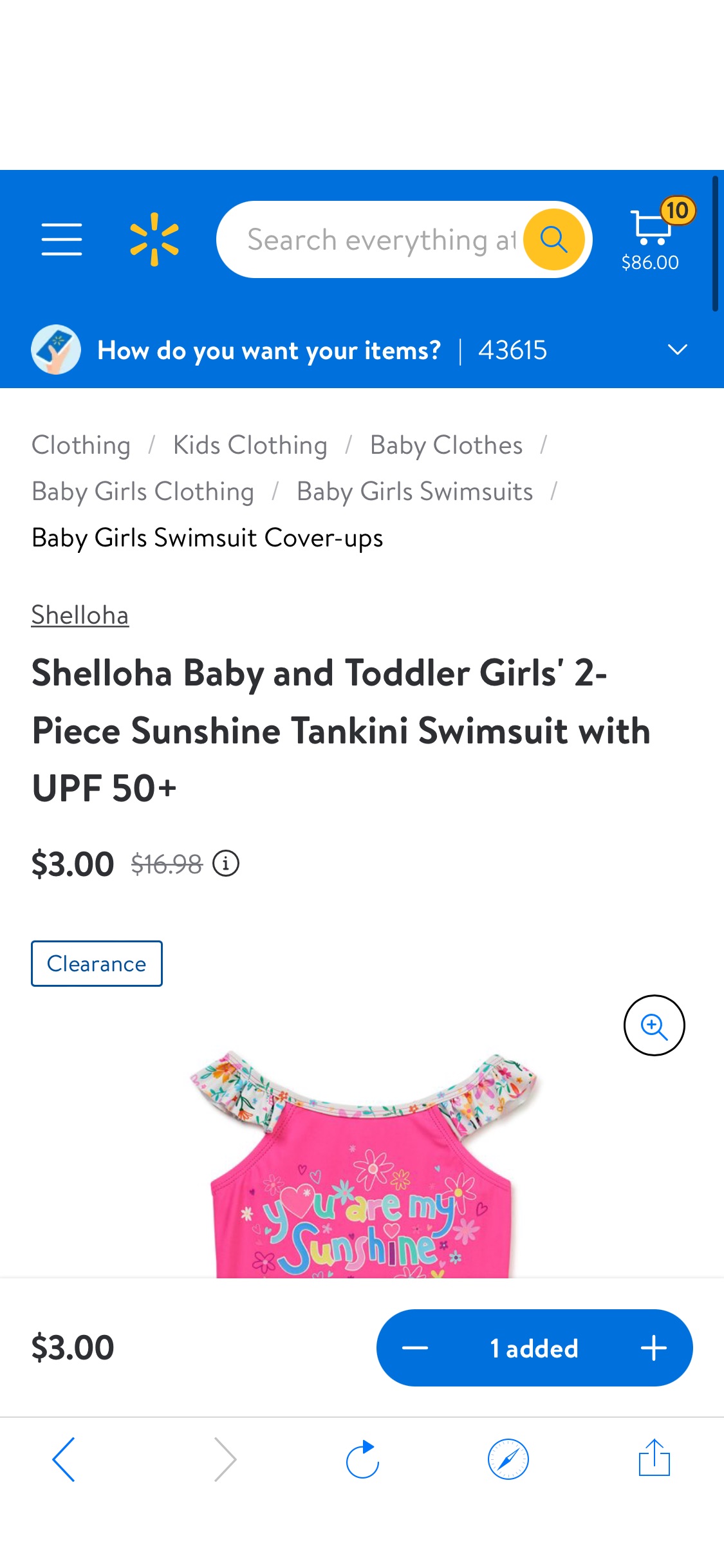 Shelloha 婴幼儿/女童两件套Sunshine Tankini Swimsuit with UPF 50+ - Walmart.com