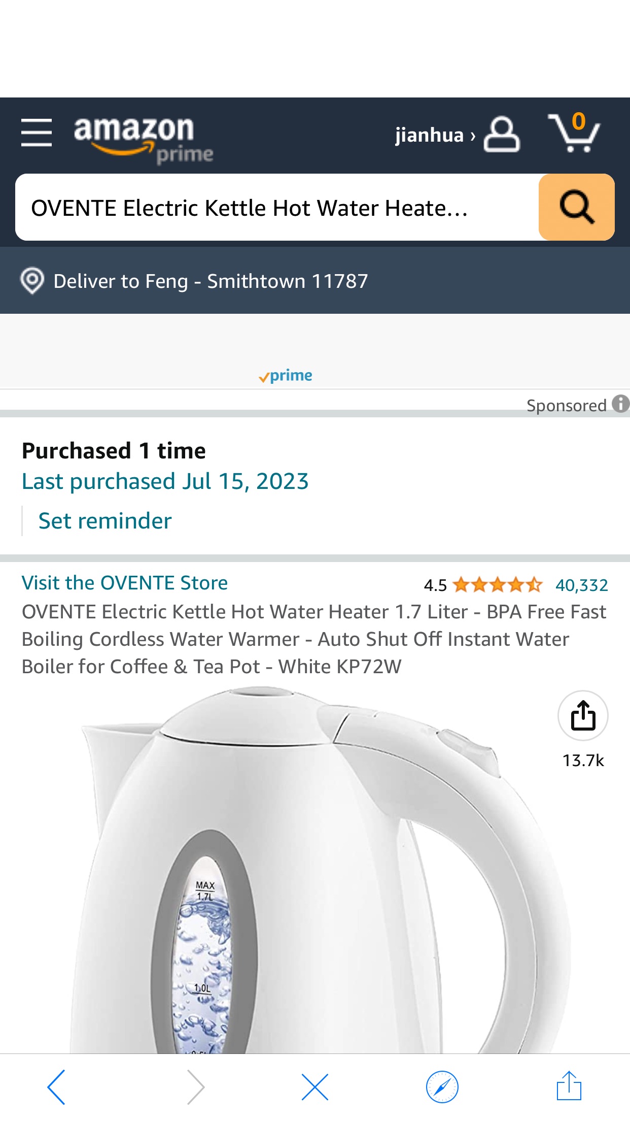 Amazon.com: OVENTE Electric Kettle Hot Water Heater 1.7 Liter - BPA Free Fast Boiling Cordless Water Warmer - Auto Shut Off Instant Water Boiler for Coffee & Tea Pot - White KP72W: Electric Water Kettle: Home & Kitchen