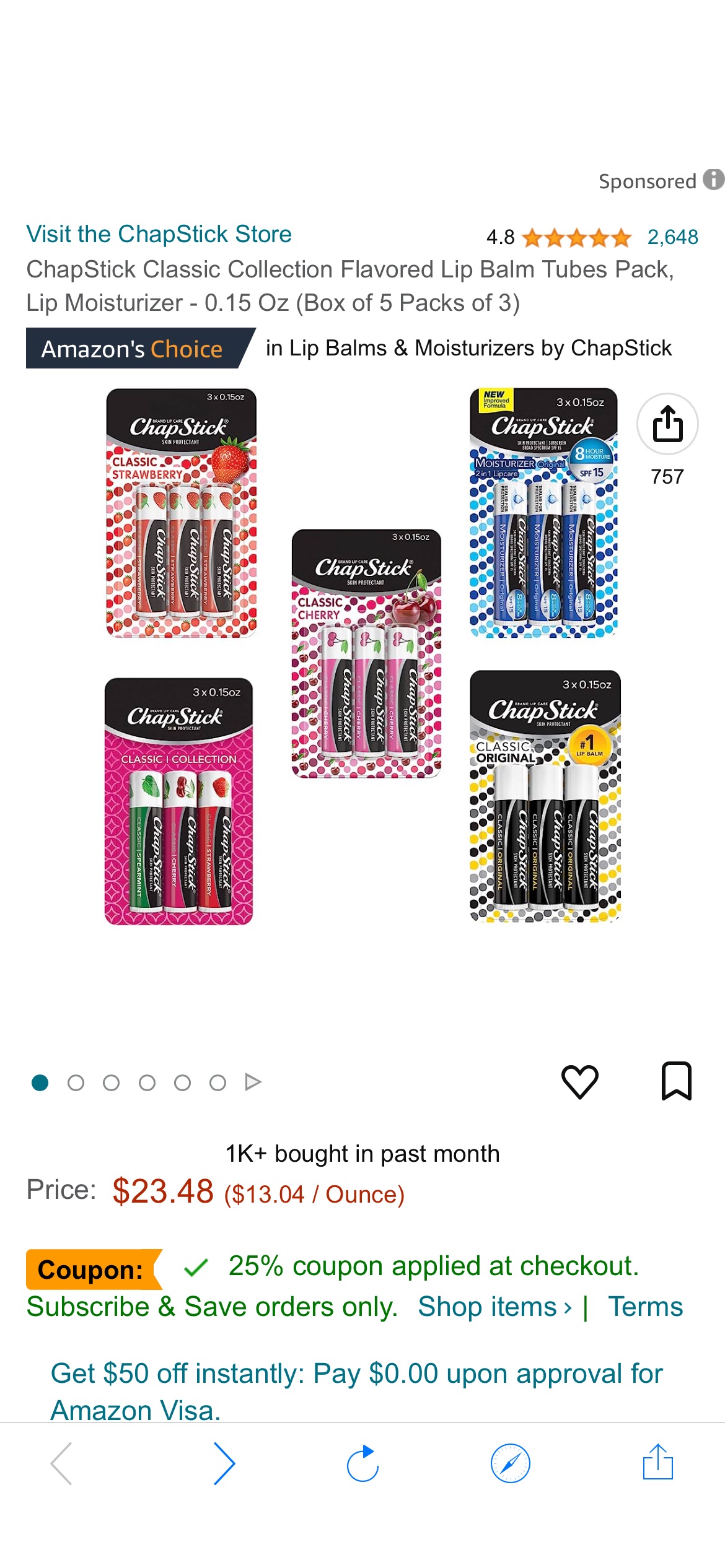 Amazon.com: ChapStick 润唇膏 15个