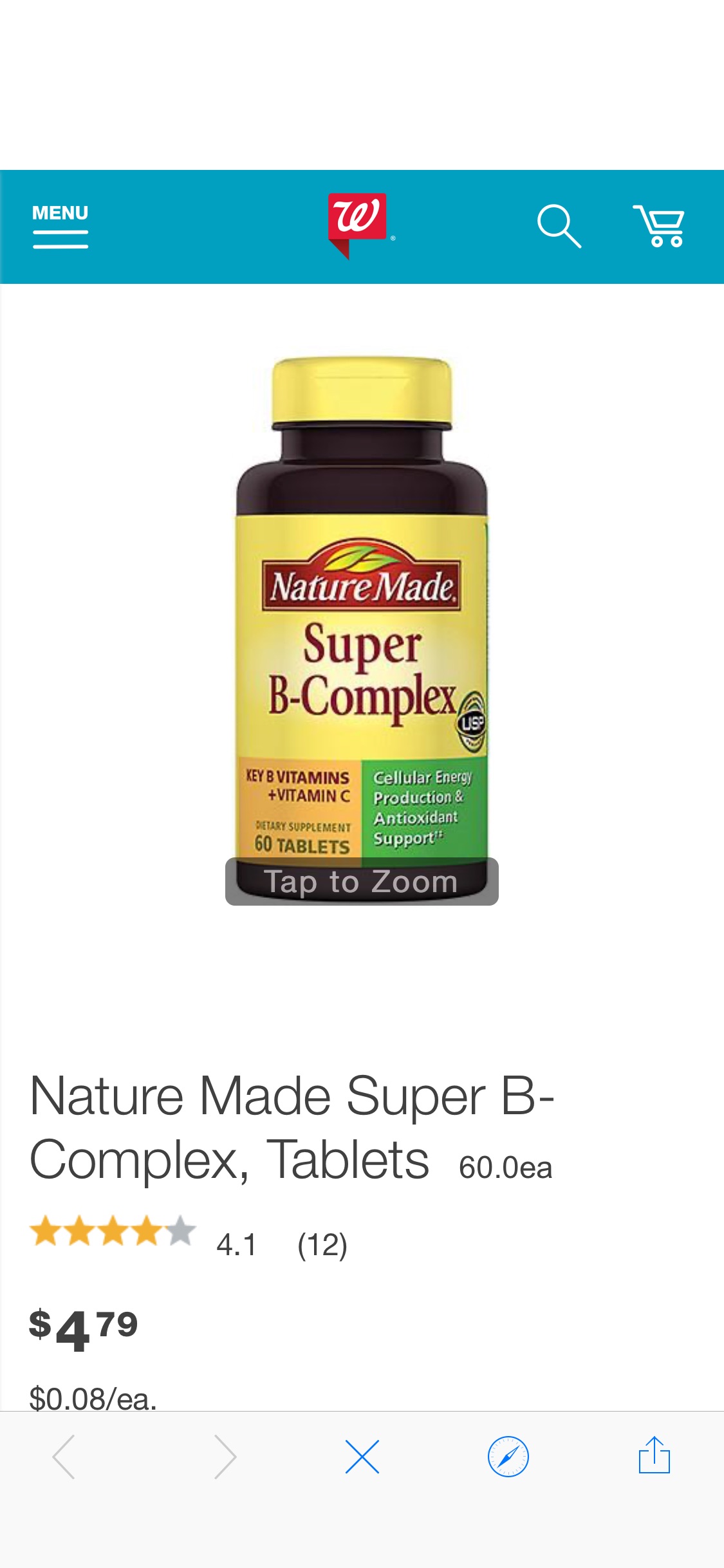 Nature Made Super B-Complex, Tablets | Walgreens复合维生素B*2瓶
