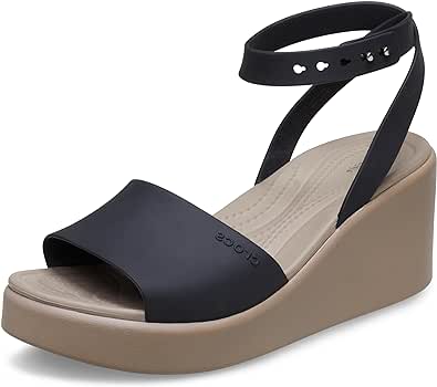 特價 Crocs Womens Brooklyn Ankle Strap Wedge, Platform Sandals, Black/Mushroom, Numeric_7