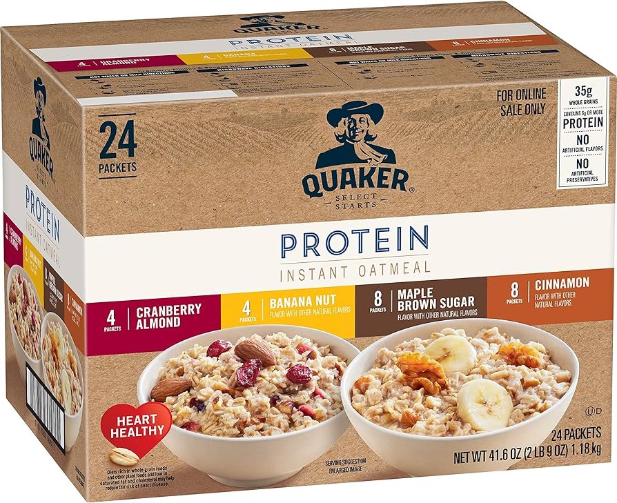 Amazon.com: Quaker Instant Oatmeal, Protein 4 Flavor Variety Pack, 7g+ Protein, Individual Packets, 24 Count : Grocery & Gourmet Food
