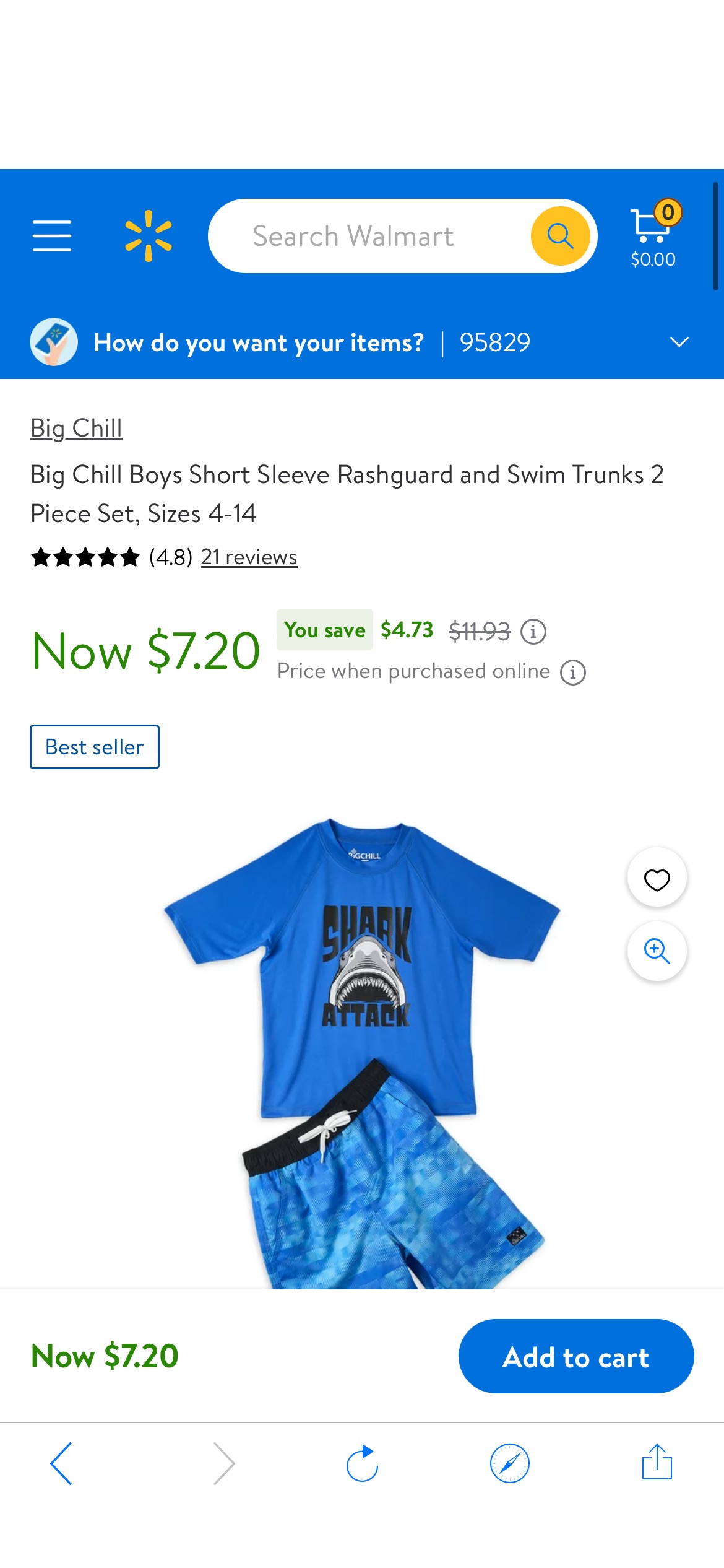 Big Chill Boys Short Sleeve Rashguard and Swim Trunks 2 Piece Set, Sizes 4-14 - Walmart.com男童泳衣