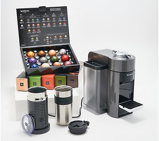 Nespresso Vertuo Espresso & Coffee Maker W/ 62 Capsules & Coffee Mug - 咖啡机+打奶器+62個膠囊+咖啡杯QVC.com