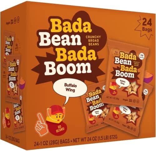 Bada Bean Bada Boom Roasted Broad (Fava) Bean Snacks Buffalo Wing, 1 oz, 24 Pack