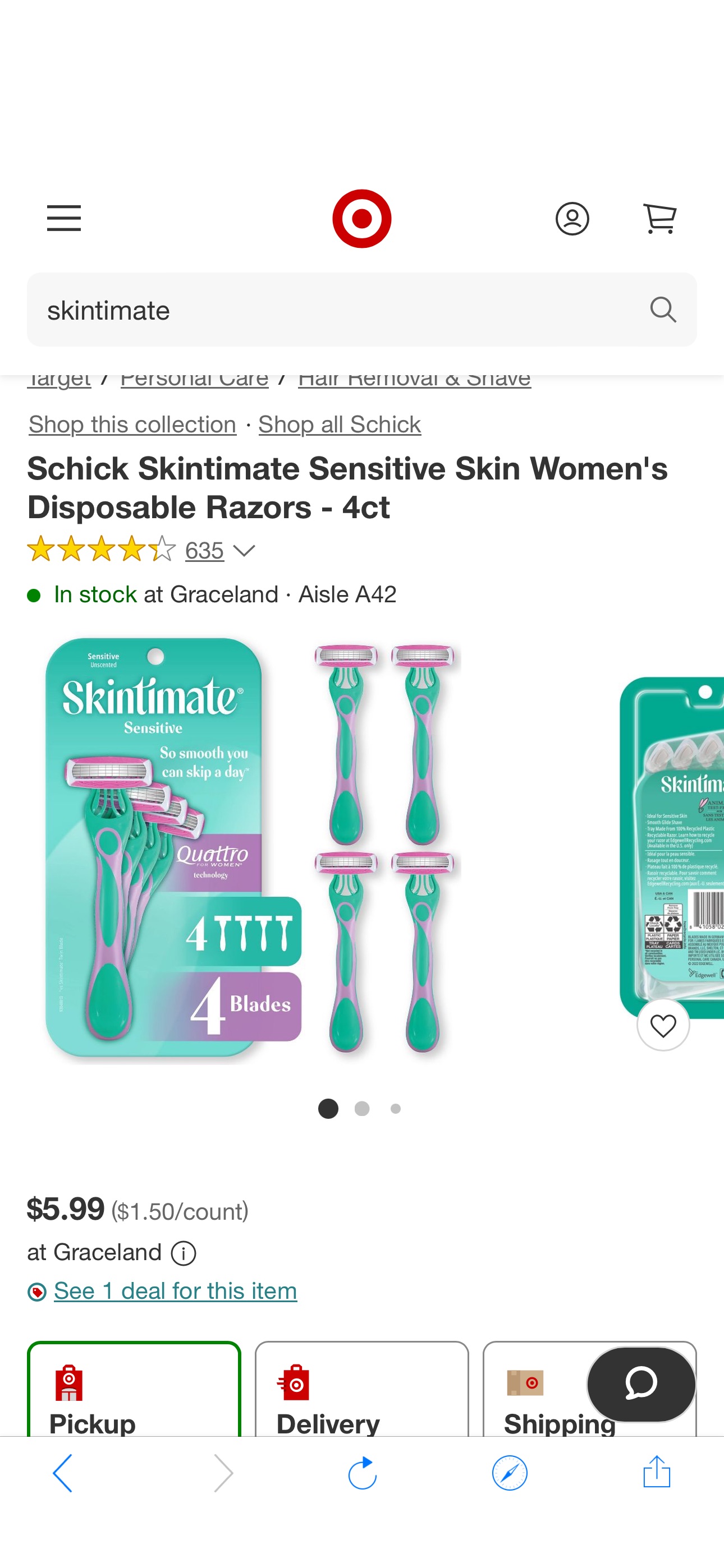 Schick Skintimate Sensitive Skin Women's Disposable Razors - 4ct : Target circle 省$4