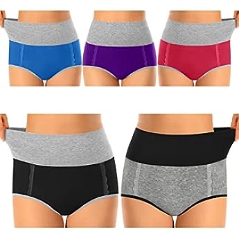 MISSWHO Cotton High Waisted Womens Underwear, Tummy Control Postpartum Essential Panties Full Coverage, C Section Ladies Briefs Plus Size Underpants 5 Pack Size 7 Large 棉质高腰底裤五条