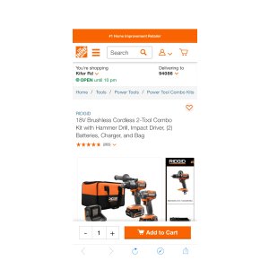 $123 RIDGID 18V Brushless Cordless 2-Tool Combo Kit 为with Hammer Drill, Impact Driver, (2) Batteries, Charger, and Bag R9208