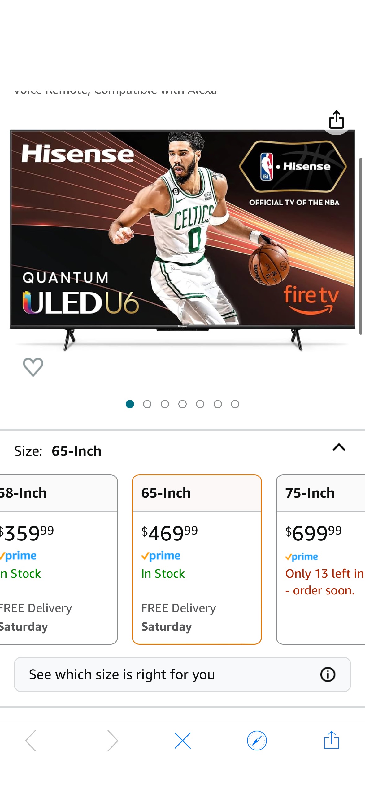 Hisense 65-inch ULED U6 4K UHD Smart Fire TV (2023) | Amazon