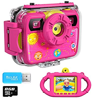 Amazon.com: Ourlife Kids Camera, Selfie Kids Waterproof Digital Cameras for Kids 1080P 8MP 2.4 Inch Large Screen with 8GB SD Card, Silicone Handle and Fill Light孩童防水相机
