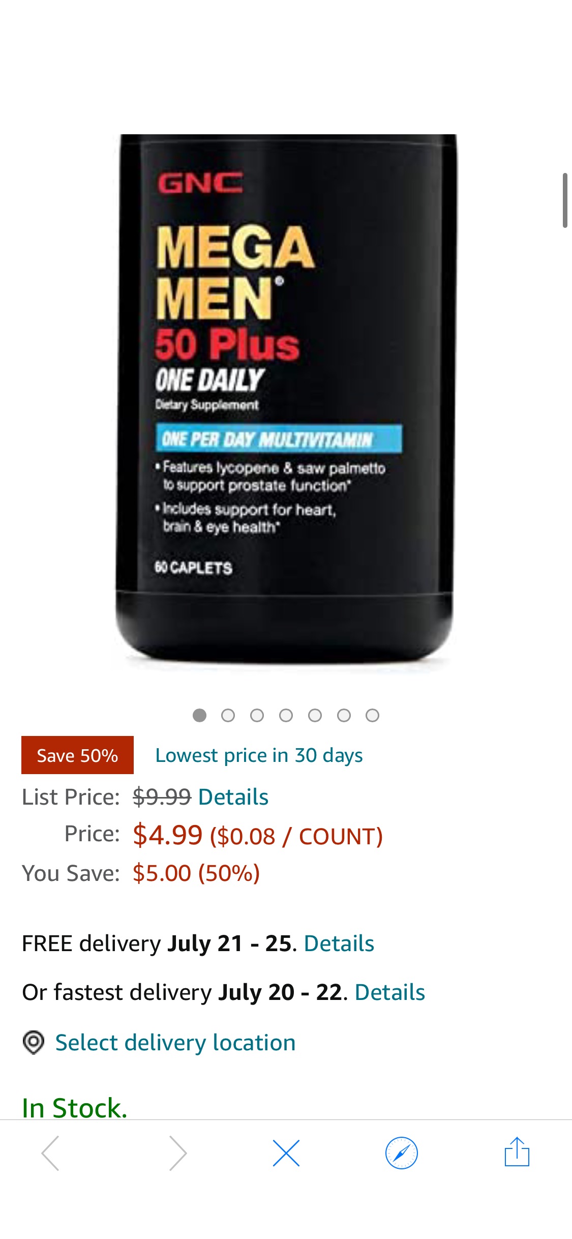 Amazon.com: GNC Mega Men 50 Plus One Daily Multivitamin for Men, 60 Count, Take One A Day, Supports Prostate, Heart, Brain, and Eye Health : Health & Household