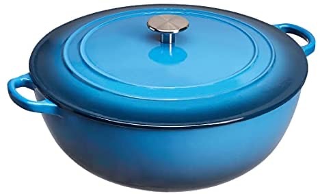 Amazon.com: AmazonCommercial Enameled Cast Iron Covered Braiser, 7.5-Quart, Blue : Home & Kitchen