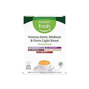 Amazon.com: Amazon Fresh Intenso Dark, Medium &amp; Forte Light Roast Aluminum Capsules, Variety Pack, Compatible with Nespresso Original Brewers, 50 Count (5 Packs of 10) : Grocery &amp; Gourmet Food