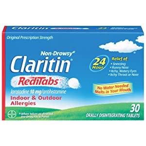 Amazon.com: Claritin RediTabs 24 Hour Allergy Medicine, Non-Drowsy Prescription Strength Allergy Relief, Loratadine Antihistamine Tablets, 30 Count: Health & Personal Care过敏药