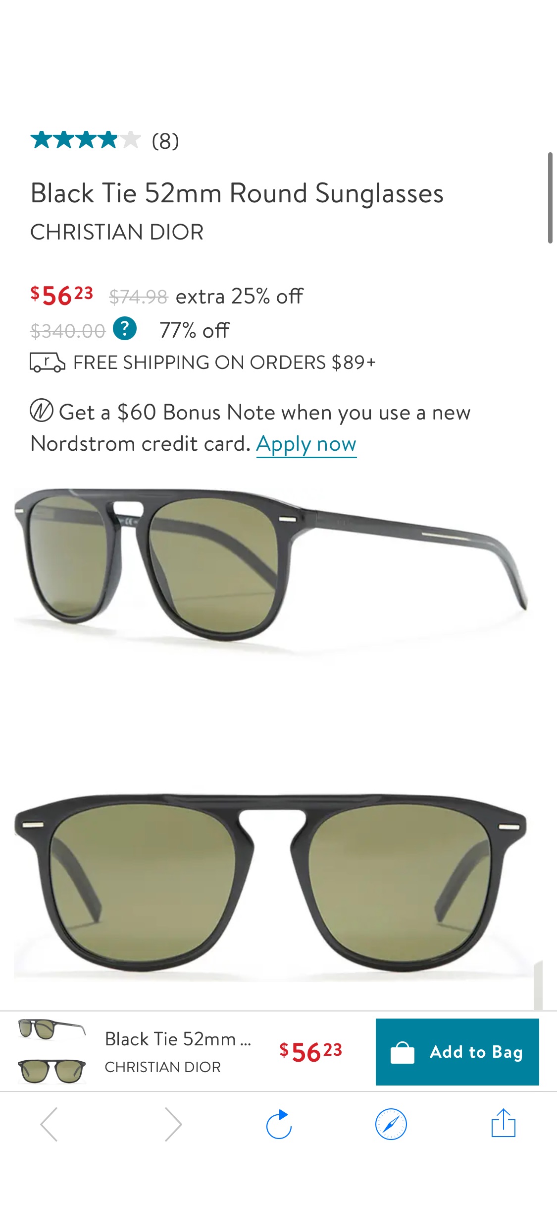 Black Tie 52mm Round Sunglasses | Nordstromrack Dior太阳镜