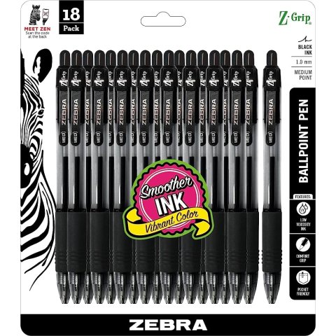 Zebra Pen 黑色按动圆珠笔 1.0mm 18支