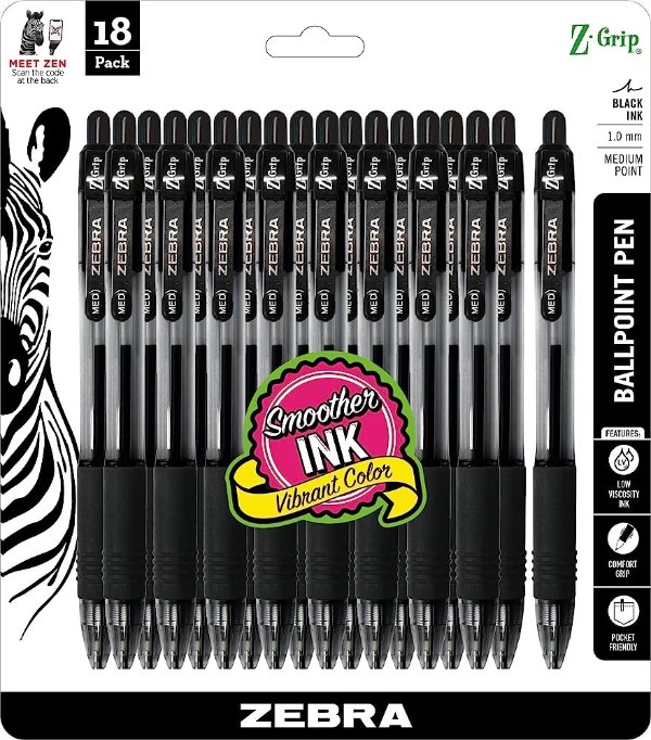 Zebra Pen 黑色按动圆珠笔 1.0mm 18支