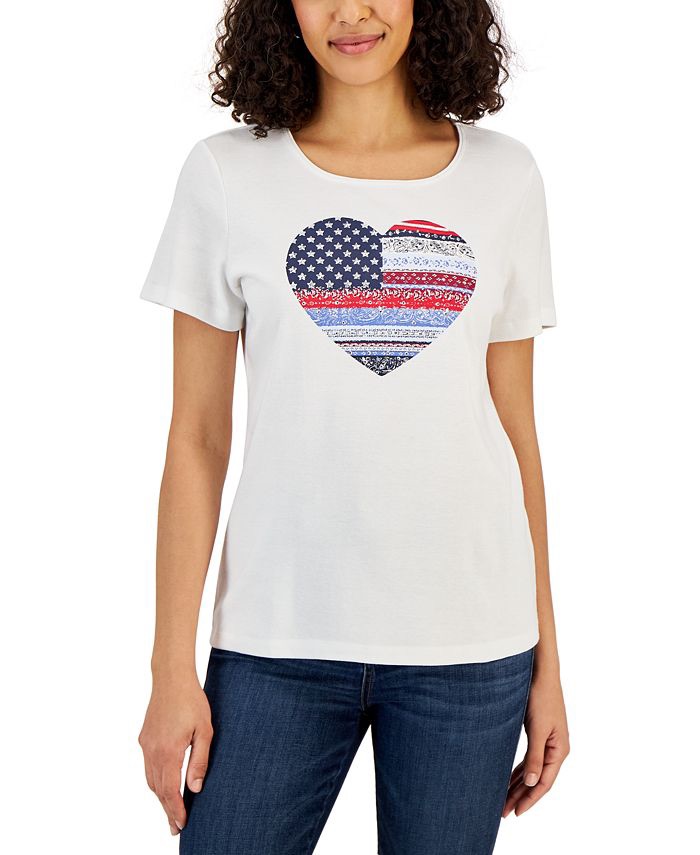 Karen Scott Petite Mixed Print Heart Graphic T-Shirt, Created for Macy's - Macy's