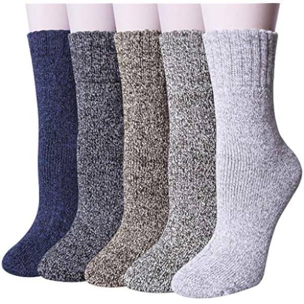 Loritta Womens Vintage Style Thick Wool Cozy Crew Socks, One size, 5 Pairs