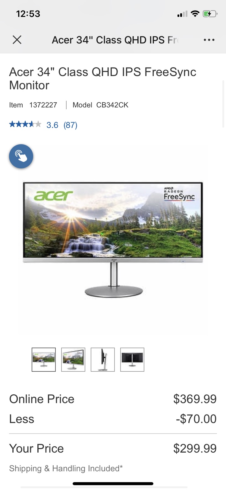 宏基Acer 34" Class QHD IPS FreeSync Monitor